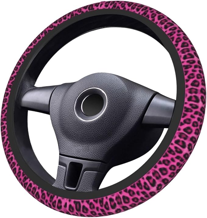 Pink Leopard Steering Wheel Cover for Women Men Girls Car Accessories Decor Anti-Slip Neoprene Auto Steering Wheel Covers Protector Universal 15 Inch