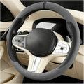 HZEL Car Steering Wheel Cover, Non-Slip Suede Leather Breathable Vehicle Steering Wheel Protector with Inner Ring, Automotive Interior Protective Accessories, Universal Fit (Light Silver Gray)