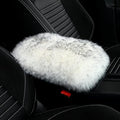 LLB Auto Center Console Cover Pad Universal Fit for SUV/Truck/Car, Genuine Sheepskin Wool Fur Car Armrest Seat Box Cover, Furry Fluffy Auto Armrest Cover Protector (White Gray)