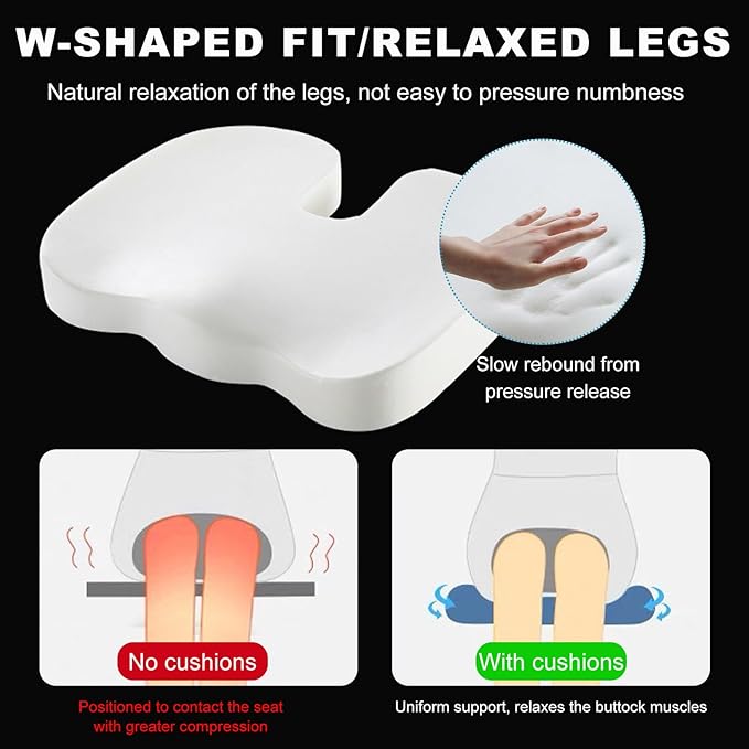 Memory Foam Seat Chair Cushion, Comfortable Auto Cushions for Long Periods of Sitting, Pregnancy Car Seat Cushion for Back, Coccyx & Sacrum Pain Relief, Car Accessories (Rose Red)