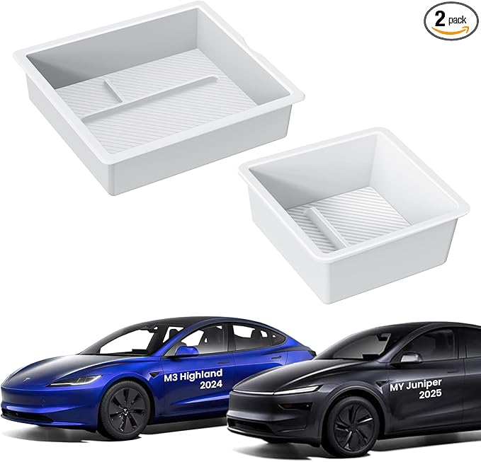 Center Console Organizer for New Model 3/Y: 2PCS Center Console Storage, Armrest Tray for Tesla 2025+ Model Y Juniper & 2024-2025 Model 3 Highland with ABS Material Non-Slip Wear-Resistant White