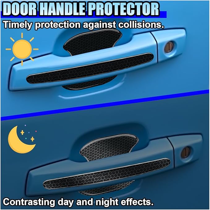 8PCS Car Door Handle Bowl Sticker, Reflective Anti-Scratch Auto Door Handle Cup Protector, Self-Adhesive Door Side Handle Paint Protective Film, Universal Vehicle Decoration Accessory (Black)