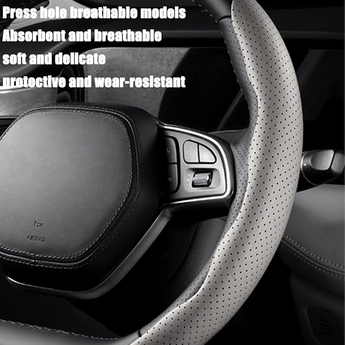 LoyaForba Car Steering Wheel Cover, Universal 15 Inch Leather Segmented Auto Steering Wheel Protector, Anti-Slip and Soft Breathable, Car Interior Accessories for Most Vehicle, SUV, Truck (White)