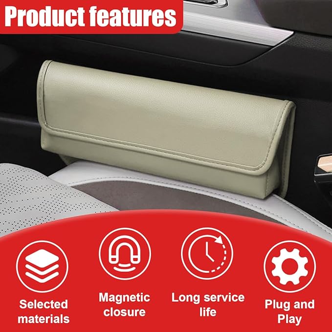 Car Seat Gap Filler Organizer, Leather Universal Gap Bag Car Storage Box for Phones, Keys, Glasses & Cards, Adjustable Front Seat Side Pocket Organizer for Cars, No Seat Belt Block (Gray)