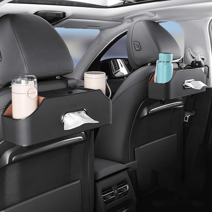 3-in-1 Car Backseat Organizer, 2026 Upgraded Multifunctional Car Seat Back Storage Box, Backseat Car Organizer with 2 Cup Holders, Tissue Box & Hooks, Universal Car Essentials (Beige)