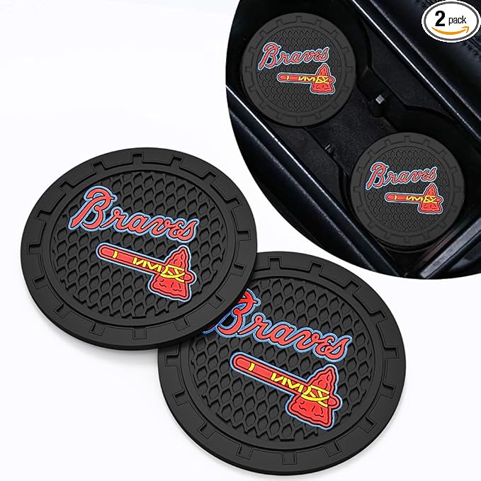 Silicone Braves Car Cup Holder Coasters,Baseball Fans Car Coasters for Atlanta Braves Fans, Non-Slip Universal Fit Cup Holder Insert