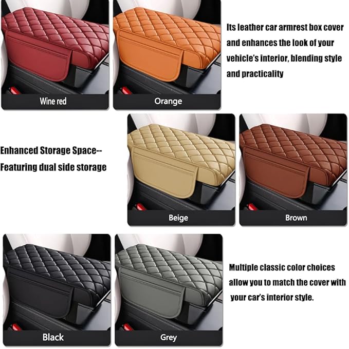 Universal Memory Cotton Car Armrest Box Pad, 2026 New Leather Car Armrest Box Pad with 2 Storage Bags, Auto Armrest Seat Box Cover, Center Console Cover Cushion for SUV, Car, Truck (Beige)