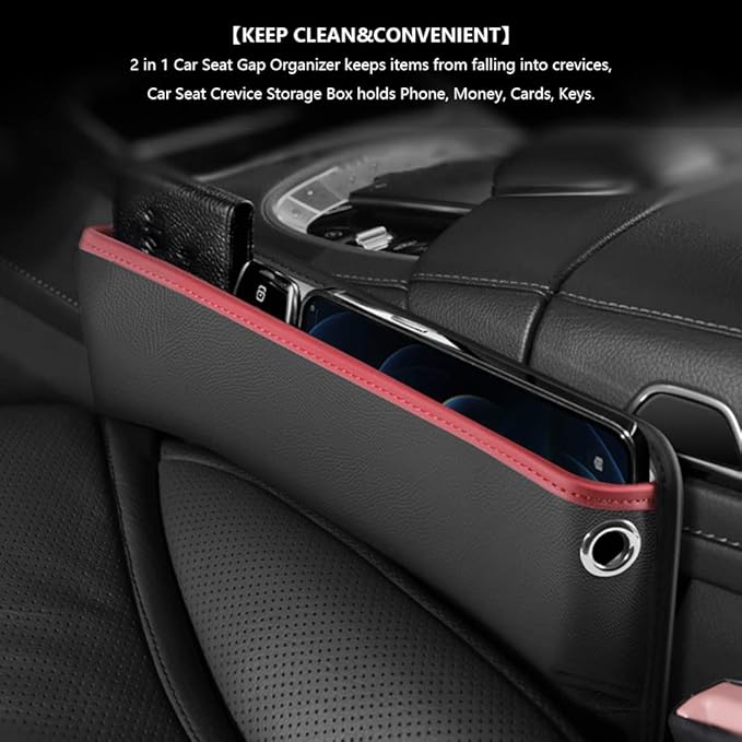 LEIWOOR Car Seat Gap Filler Organizer，Multifunctional PU Leather Console Side Pocket Organizer for Cellphones,Cards,Wallets,Keys (Black)