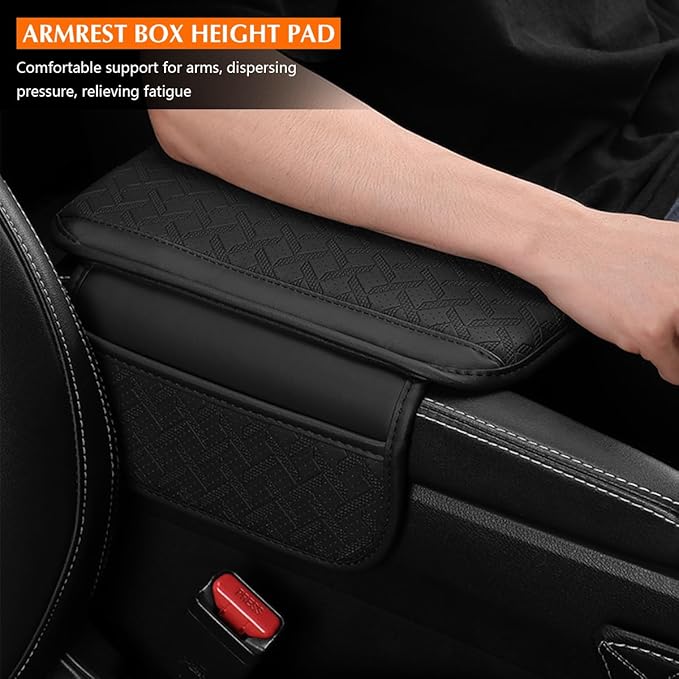 Car Center Console Cover, Microfiber Leather Vehicle Armrest Protector Cushion with 2 Storage Bags, Auto Middle Console Armrest Seat Box Pad Accessories, Universal for Most Cars (Black)