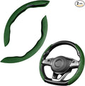 Car Steering Wheel Cover, Microfiber Suede Leather and Carbon Fiber Double Sided Design, Warm in Winter and Cool in Summer, Breathable Non Slip Segmented Protector for Most Cars (Turn Fur/Green)