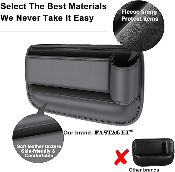 Car Seat Gap Filler Organizer, Universal Premium Leather Seat Organizer with Cup Holder, Seat Gap Storage Box with Bottle Holder, Car Leather Gap Bag Front Center Console Seat (Driver Side)