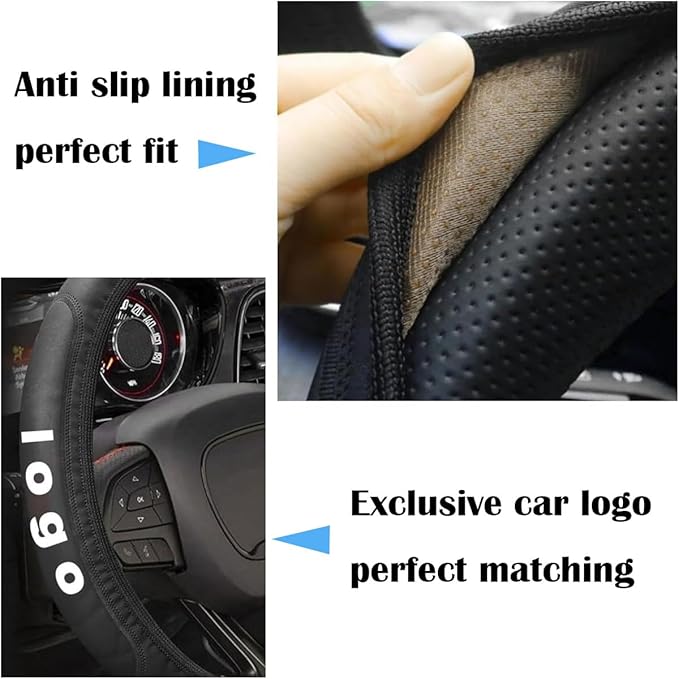 Black Leather Mountains 4x4 Off Road Steering Wheel Cover,Elastic Breathable Design,Universal 14-15 Inch Compatible with TRD Tacoma Tundra 4Runner Sequoia Rav4 Car Accessories