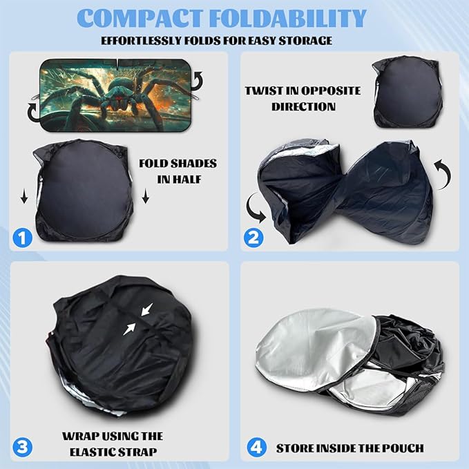 Horror Car Windshield Sunshades Giant Spider Breaking Through Windshield Front Window Sun Shade Blocks UV Rays Sun Visor Protector for Car Sedan Truck SUV Accessories 59" L x 31.5" W