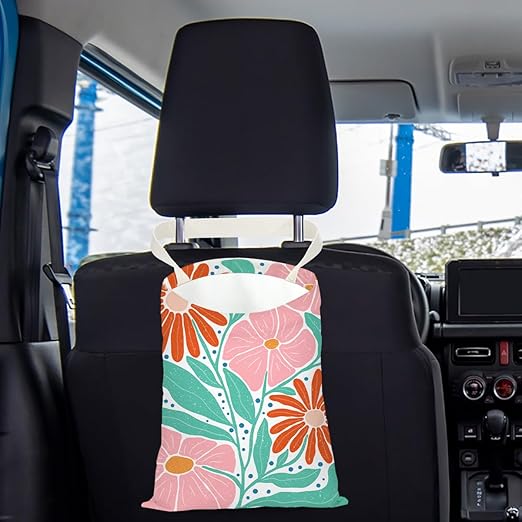 Pykfrhh Boho Floral Car Trash Can, Car Trash Bag Hanging, Waterproof Cars Back Seat Hanging Organizer and Storage Trash Bags for Vehicle Travelling Camping