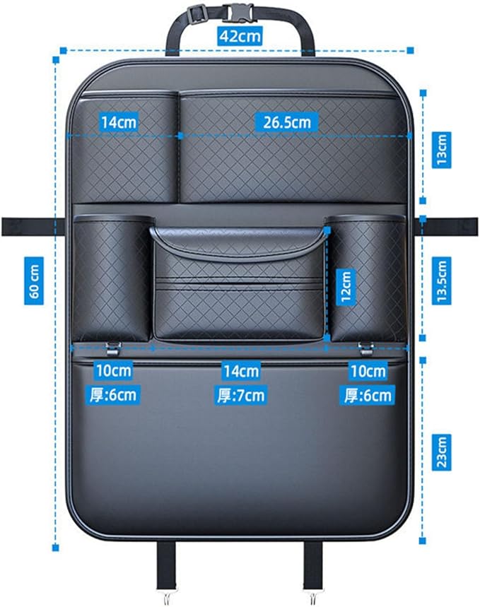Car Seat Back Storage Bag for Ram ProMaster 2015-2025 2026 Back Seat Organizer with Cup Holder Tissue Box Kick Mat Protector Interior Accessories,portabotellas Doble Negro