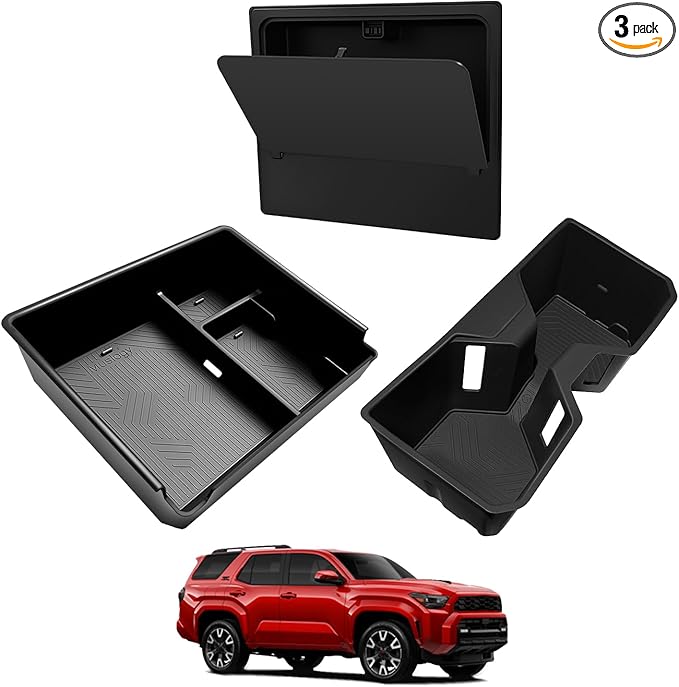 Muslogy Center Console Organizer & Hidden Box & Cup Holder Inserts Compatible with 2025 2026 Toyota 4Runner Accessories Armrest Storage Tray Divider Secret Compartment Non-Slip Cupholder 3PCS