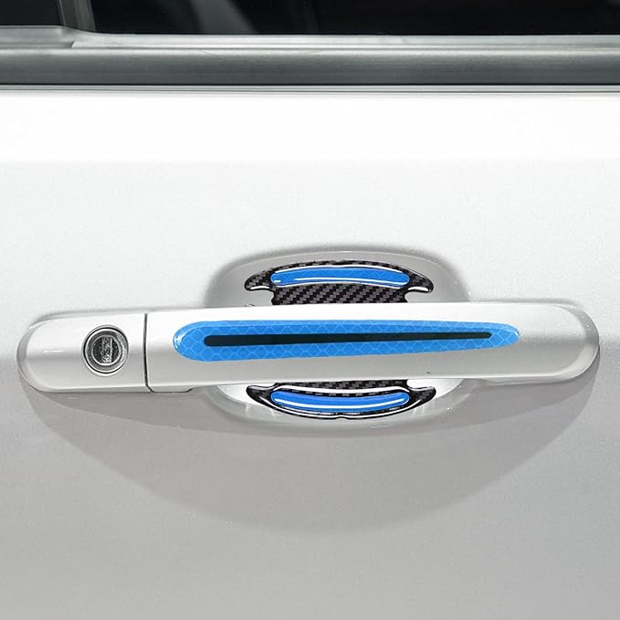 8Pcs 3D Car Door Handle Cup Protector, Reflective Stripe Stickers Anti-Scratch Universal Protector Suitable for Cars, Trucks, SUVs (Blue)