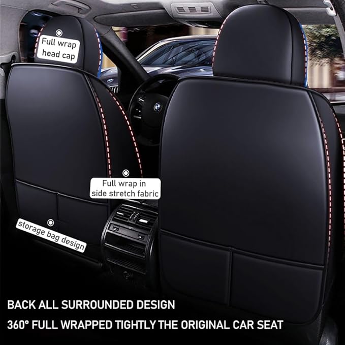 Niscarda Full Coverage 5 Car Seat Covers for Hyundai Santa Cruz 2022-2024, Non-Slip Front and Rear Split Bench Seat Cushion Waterproof Seat Cover Accessories (Black and Blue, Full Set)