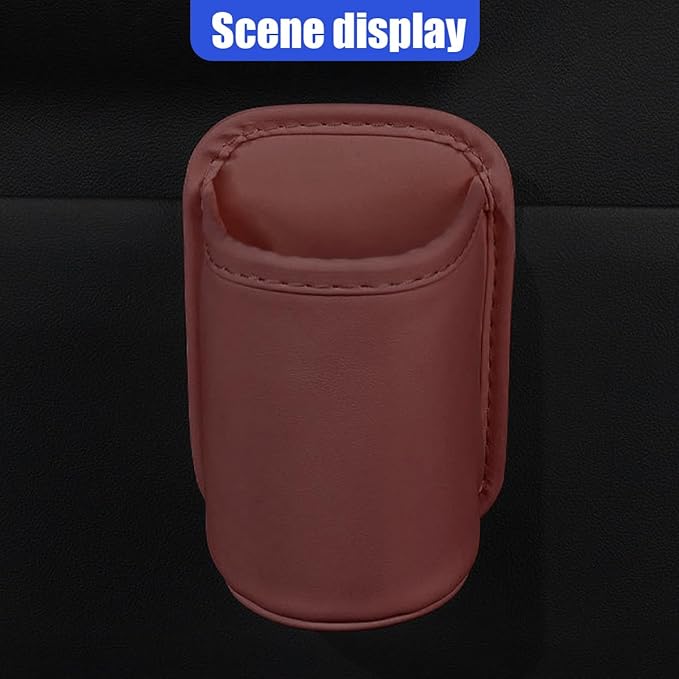 Leather Car Cup Holder, Hanging Automotive Back Seat Bottle Holders, Scratch-Resistant Vehicle Door Drink Holder, Clip-On Auto Organizer Accessories for Soda Cans, Coffee (Red)