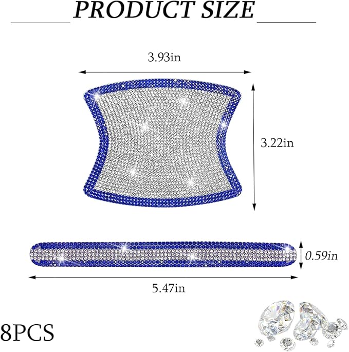 8PCS Bling Car Door Handle Protector, Crystal Rhinestone Anti-Scratch Vehicle Door Handle Bowl Stickers, Glitter Automotive Exterior Decal Accessories, Universal for Vehicles (Blue/White)