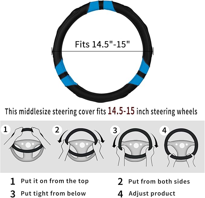 Achiou Blue Car Steering Wheel Cover Universal 15 inch with Grip Contours, Leather Auto for Men and Women Non-Slip Breathable Soft and Comfortable