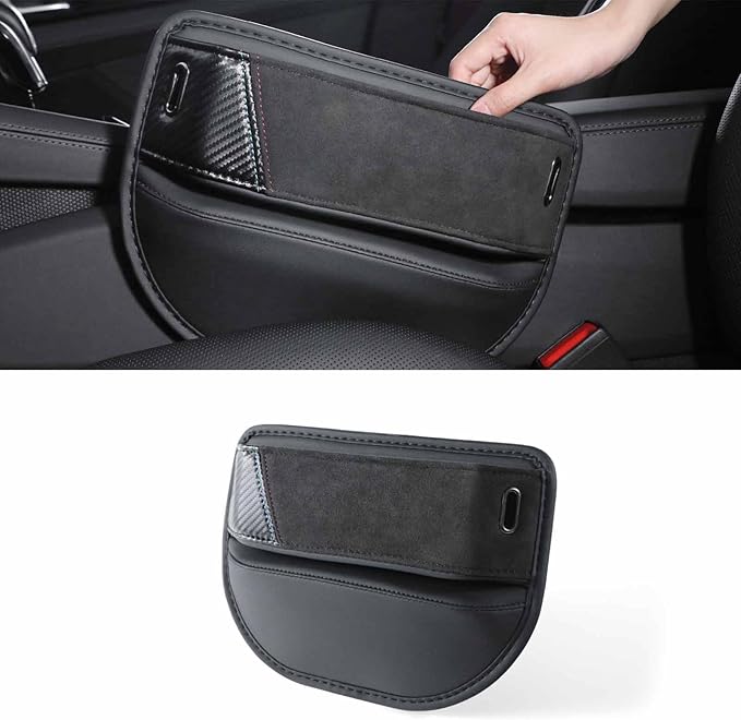 BETTERHUMZ Car Seat Gap Filler Organizer Compatible with BMW BMW G30 G20 F40 G21 G28 G11 G12 Z4 G32 G29 X1 X2 X3 X4 Series for Alcantara Car Side Seat Storage Box Accessories (carbon leather)
