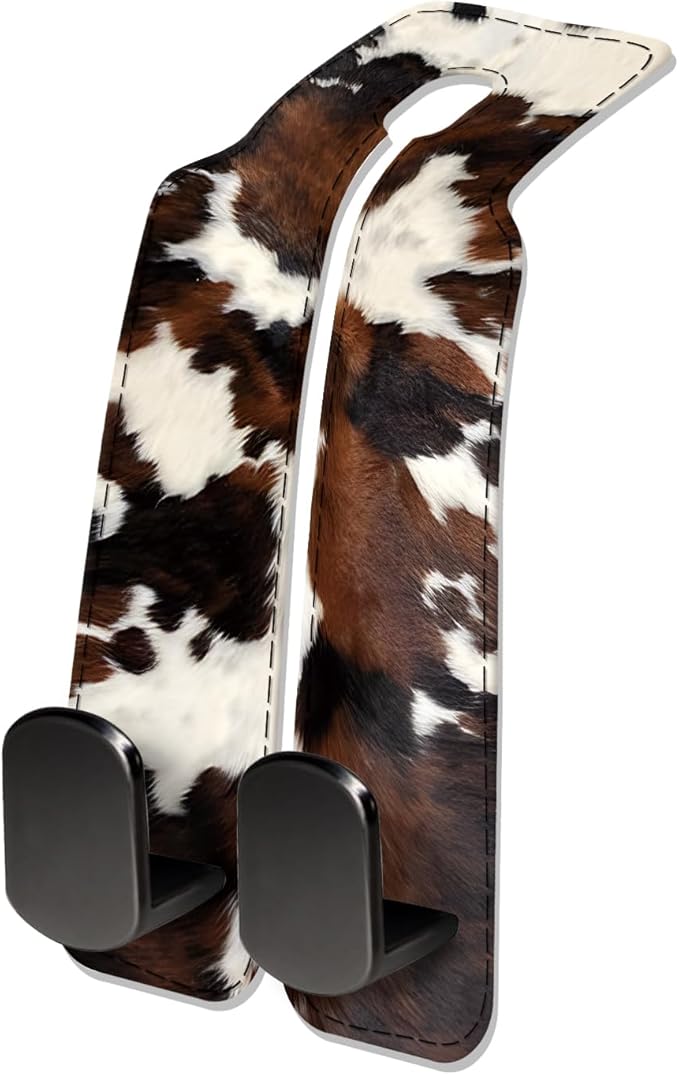 NUGGHU Car Seat Headrest Hook, Universal Leather Cute Hanger Holder Hook, Storage Organizer Interior Accessories for Purse Bags Handbag Luxury Brown Cowhide