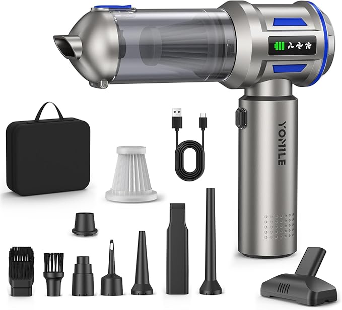 Yomile Mini Vacuum Cleaner, 2 in 1 27000PA Brushless Car Vacuum &250000RPM Air Duster 9000mAh Battery Air Blower Wireless Handheld Vacuum for Car,Office and Home