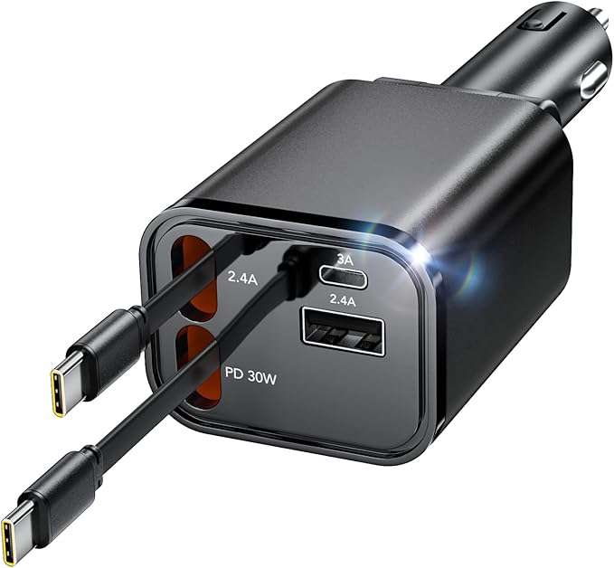 69W Fast Charging USB C Car Charger, 4-in-1 Retractable Phone Charger for iPhone 17, Travel Essentials, Gifts for Women Men, Car Accessories for Women Men, for iPhone 17 16 15 14 13, Galaxy, Pixel