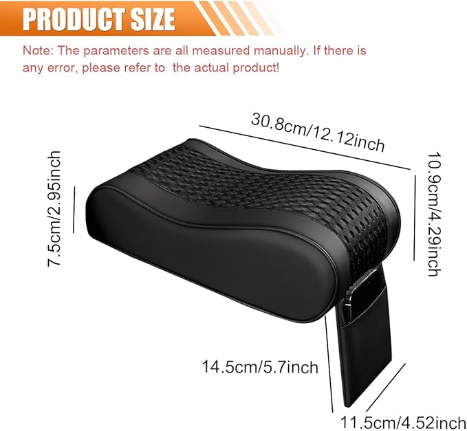Car Armrest Cushion, Memory Foam Auto Center Console Armrest Pillow Pad with Storage Bag, Breathable Leather Car Middle Console Protective Pad with Phone Holder Relieve Elbow Pressure (Black)