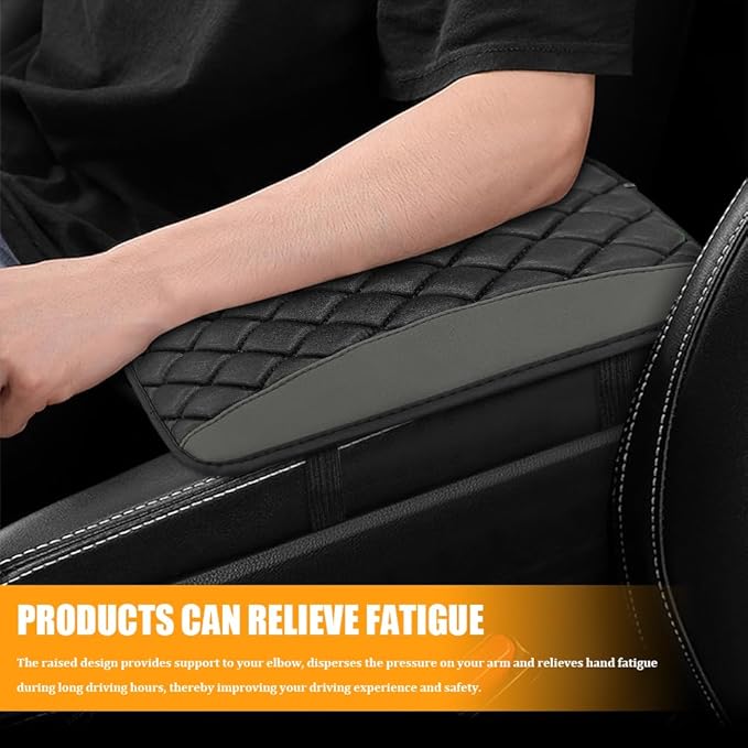 Car Center Console Cover, Leather Waterproof Armrest Seat Box Cushion Pad, Universal Decor Protector Mat, Comfortable Car Decor Accessories Fit for Most Cars, Vehicles, SUVs (Gray)
