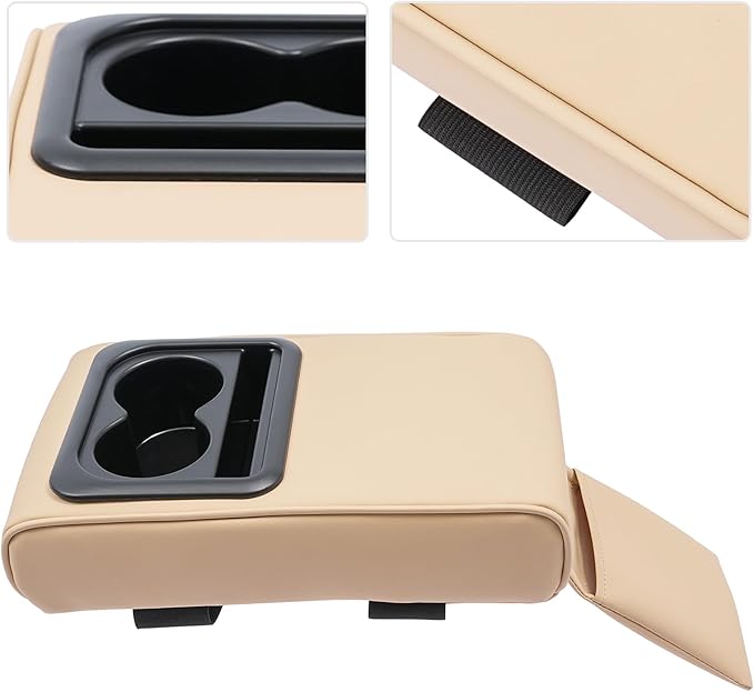 Universal Car Armrest Cushion Pad & Center Console Cover – Premium PU & Sponge, Ergonomic Design with Storage Organizer – Direct Replacement, Cup Holders, Phone Slot, Auto Interior Accessories
