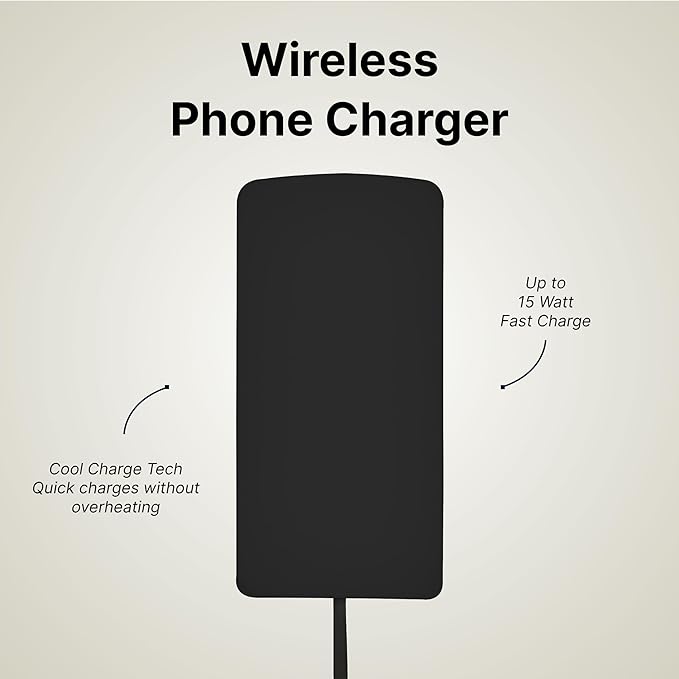 IJS Ultra Slim Wireless Charger Up to 15W Max Fast Charging Pad Compatible for Apple, Samsung Devices, Smart Phone Charger - Adapter Not Included
