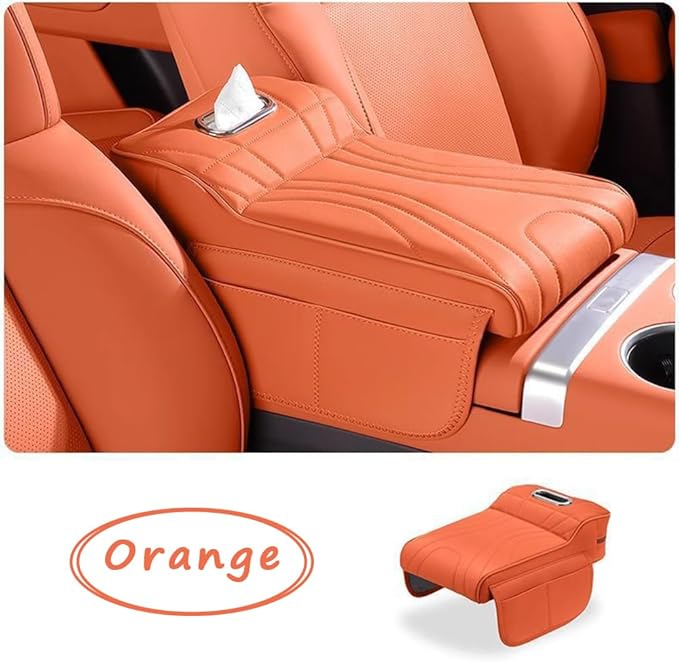Car Armrest Cushion for Subaru Outback 1994–2025 2026 B16,Memory Foam Center Console Cover with Tissue Box and Cup Holder,Center Console Cover,Orange
