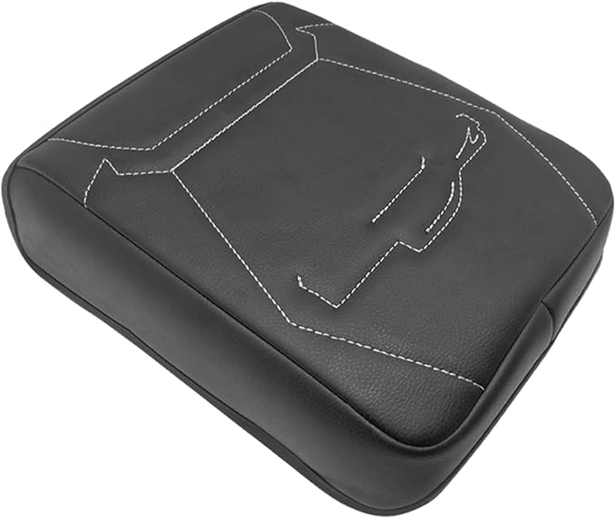 Muslogy Center Console Armrest Cover Compatible with 2024 Toyota Tacoma Accessories Armrest Lid Protector Vegan Leather Cushion Regular Thick(Black/Gray Stitching)