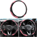 Car Steering Wheel Cover, Universal Microfiber PU Leather Elastic 15 inch Stitching Color Anti-Slip Steering Wheel Protector, Car Interior Accessories for Men Women (Black/Pink)