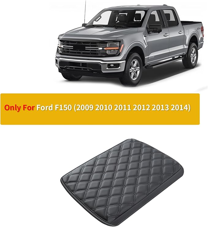 GIANT PANDA Custom Fit Truck Center Console Cover for Ford F150 2009 2010 2011 2012 2013 2014,Leather Console Cover Armrest Cover Protector, Full Protection - Black