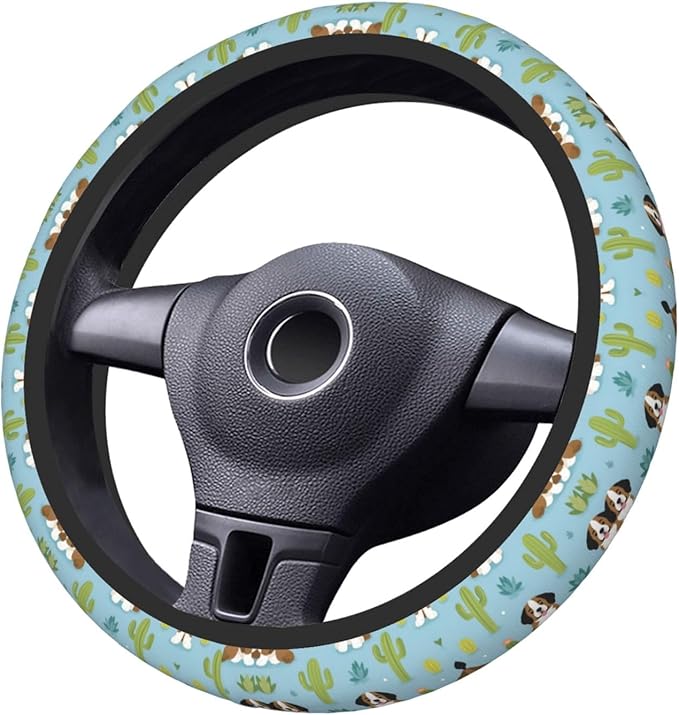 Saint Bernard Dog Breed Cactus Universal Fit Steering Wheel Cover for Car, Truck, and SUV, Durable Steering Wheel Protection