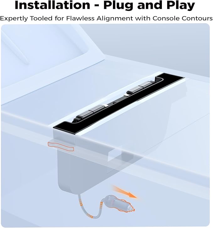 Vellhezy USB Hub for Tesla Model Y Juniper 2025-2026 & Model 3 Highland 2024-2025 Accessories, 120W USB-C Fast Charging with Retractable Cables, 2-Port Built in RGB Ambient Light fit Center Console