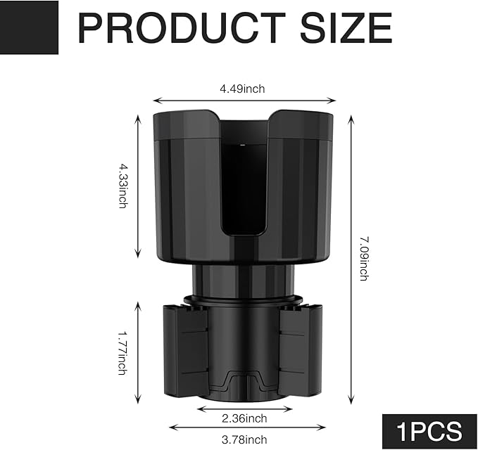 Pack-1 Car Conversion Cup Holder, Within 4.13" Drink Stand from Small to Large Cups Mouth, Rotatable Adjustable Base with Anti-Slip Pad, Universal Plug-and-Play Cup Holder for Cars (Black)