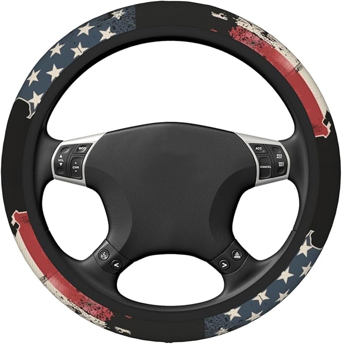 Steering Wheel Cover Polyester Thick Non-Slip Car Steering Wheel Cover Protector Universal 15 Inch, American Soldiers，USA Flag