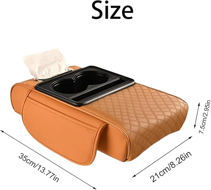 AHFBF Multifunctional Pu Leather Car Armrest Box Mat, Armrest Box Pad for Car, Leather Car Armrest Box Pad with Cup Holders, Car Armrest Box Mat, 5-in-1 Car Center Console Cover (Orange)