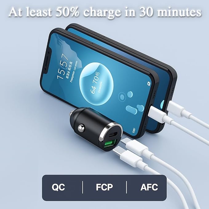 130W Mini Car Charger+3in1 USB Cable Fast Charging[QC100W+PD30W] Invisible Flush Fit Cigarette Lighter Adapter with Type C Cable,Dual Port for iPhone iPad Samsung MacBook Laptop Dashcam