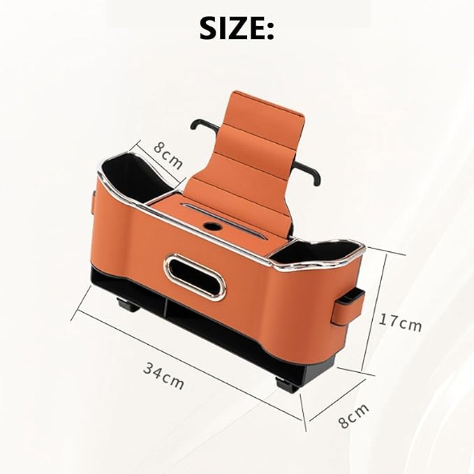 Multifunctional Car Seat Back Storage Box, Car Seat Tissue Box and Storage Box, Universal Car Tissue Organizer Back Seat with 2 Drink Cup Holder (White)