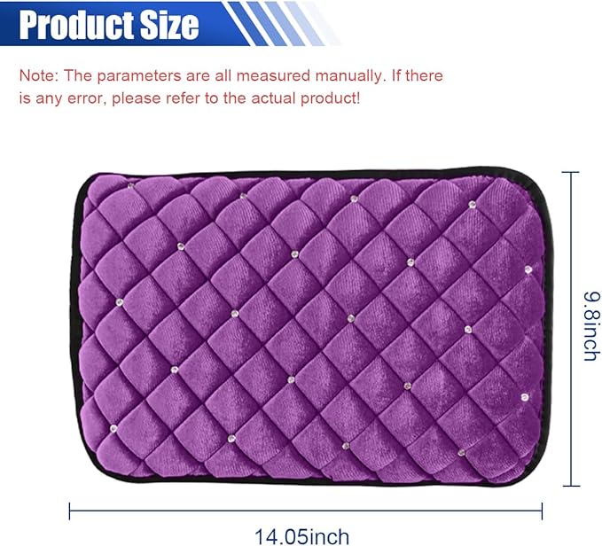 Plush Car Center Console Pad, Bling Diamond Car Armrest Cover, Soft Seat Box Cover Protector, Universal Car Interior Decoration Accessories Fit Most Vehicle, SUV, Truck, Car (Purple)