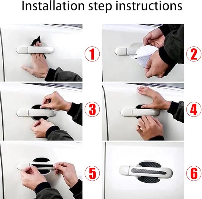 AUCELI Car Door Handle Scratch Protectors, 8 PCS Carbon Fiber Texture Anti-Scratches Bowl Sticker, Non-Marking Car Door Handle Cup Protective Film, Universal Door Handle Paint Cover Guard Sticker