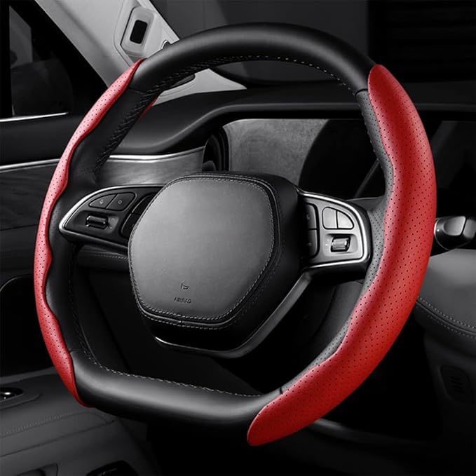 LoyaForba Car Steering Wheel Cover, Universal 15 Inch Leather Segmented Auto Steering Wheel Protector, Anti-Slip and Soft Breathable, Car Interior Accessories for Most Vehicle, SUV, Truck (Red)