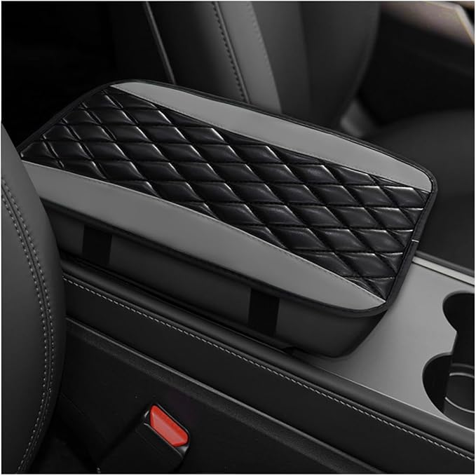 Car Center Console Cushion Pad, 12.6"×7.5" Waterproof Leather Armrest Seat Box Cover Protector, Soft Comfortable Anti-Scratch Arm Rest Console Pad for Most Cars Trucks SUVs (Gray)