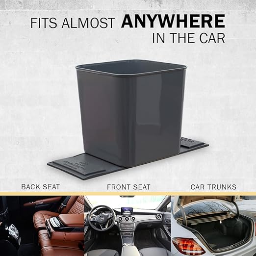 HAUSSIMPLE Car Trash Can 1.4 Gallon with Stability Flap & Magic Strips — No-Tip Leakproof Car Garbage Bin for Car Floor, Mats, Front or Back Seat, SUV, Truck, Van, Vehicle Interior Organizer (Gray)