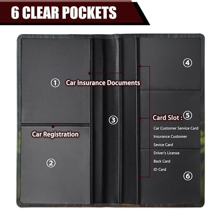 Car Registration and Insurance Holder, PU Leather Auto Document Holder for Men&Women, Vehicle Glove Box Compartment Organizer with Magnetic Shut for Driver's License, Frog Holding Umbrella Pattern